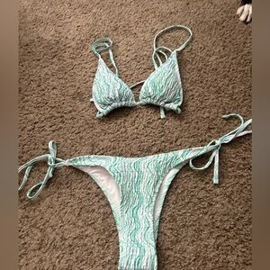 white and blue bikini set